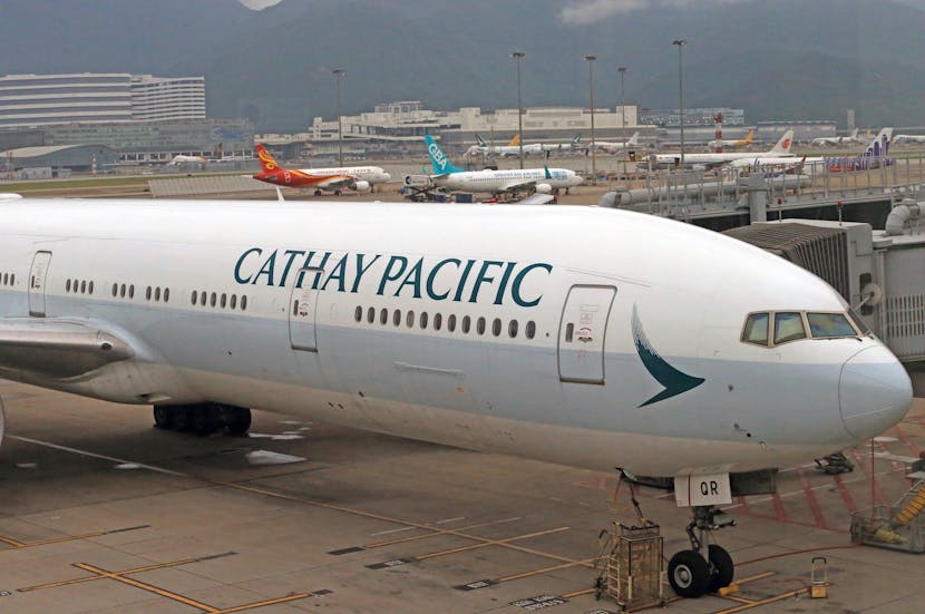 Cathay Pacific airplane on tarmac